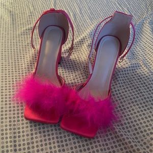 Hot Pink fluffy chunky heels